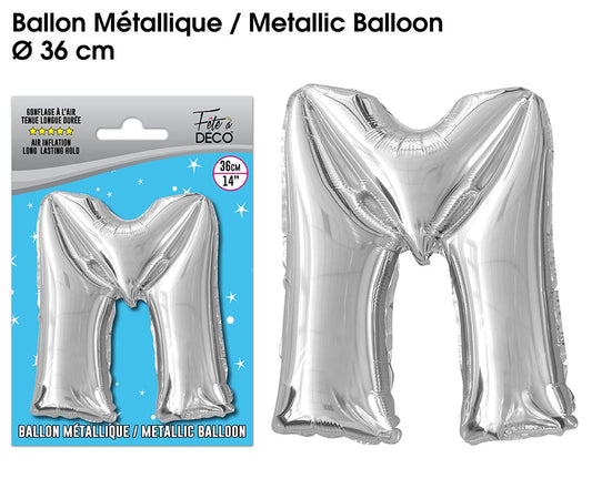 Ballon métallique Argent Lettres et Symboles - Toutes les lettres, le # et le & : M<br/>