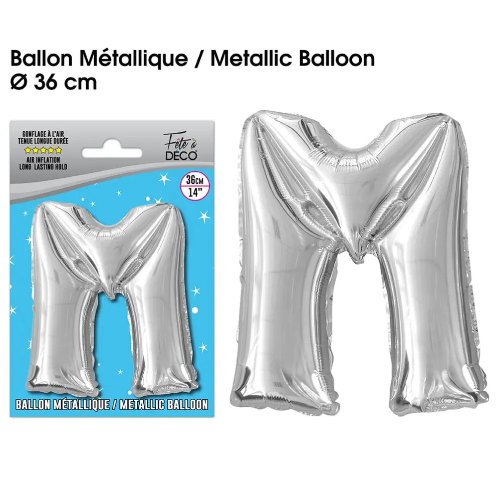 Ballon métallique Argent Lettres et Symboles - M