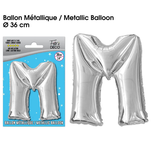 Ballon métallique Argent Lettres et Symboles - M