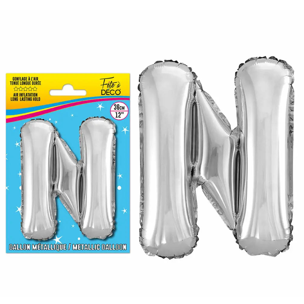 Ballon métallique Argent Lettres et Symboles - N