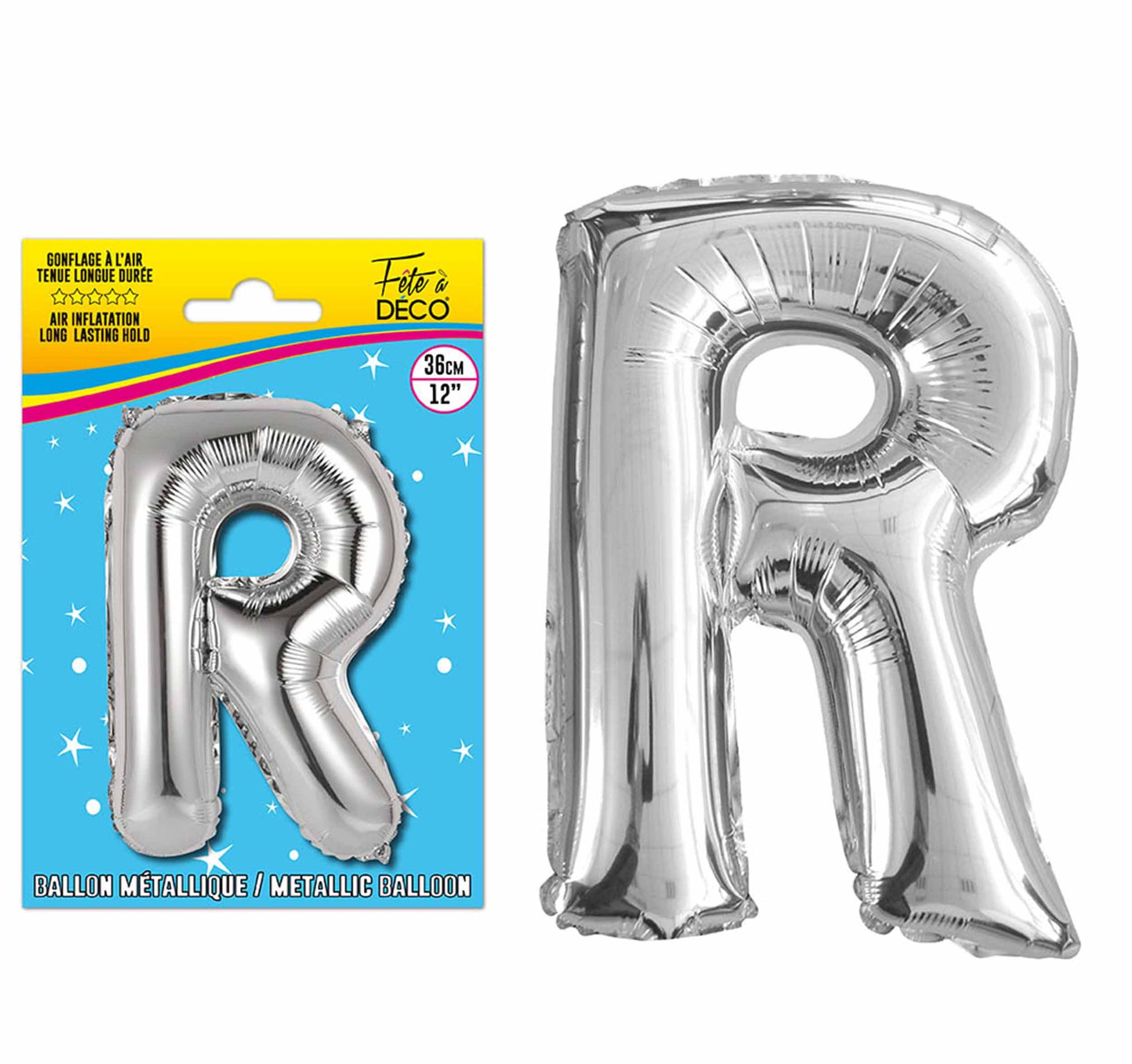 Ballon métallique Argent Lettres et Symboles - Toutes les lettres, le # et le & : R<br/>