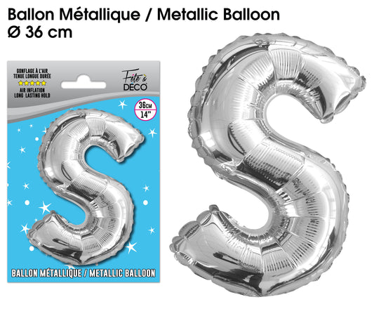 Ballon métallique Argent Lettres et Symboles - Toutes les lettres, le # et le & : S