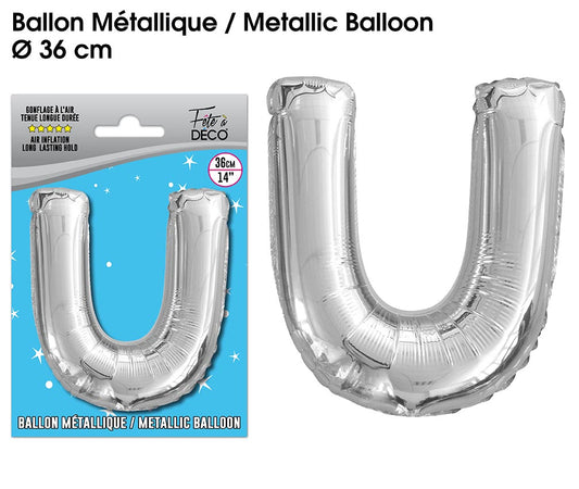 Ballon métallique Argent Lettres et Symboles - Toutes les lettres, le # et le & : U