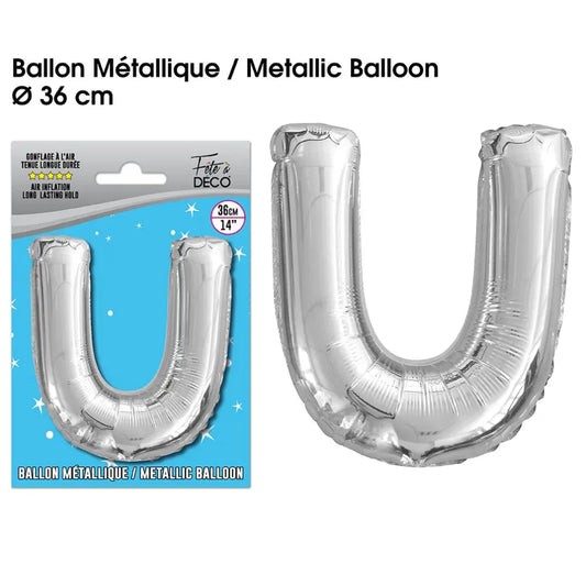 Ballon métallique Argent Lettres et Symboles - U