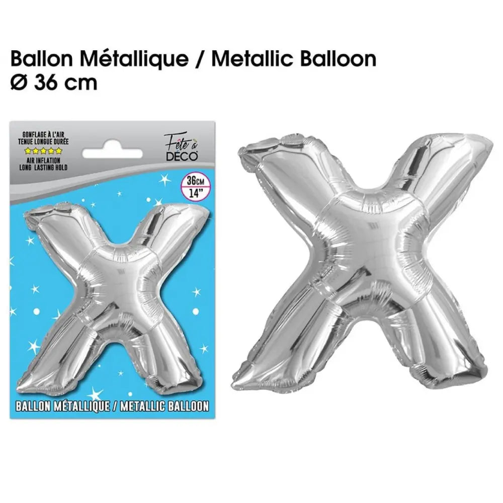 Ballon métallique Argent Lettres et Symboles - X
