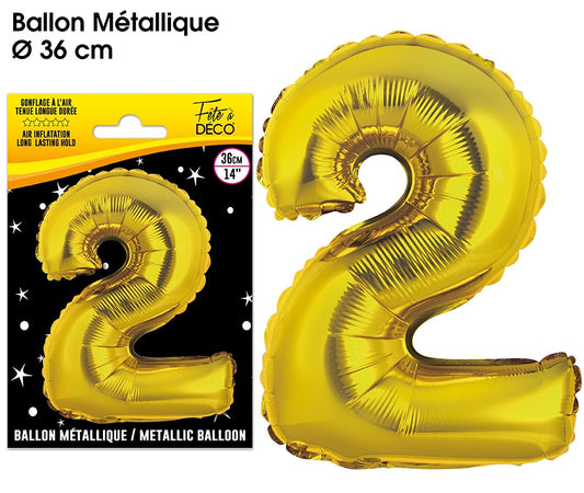 Ballons métalliques OR chiffre - Tous les chiffres : 2