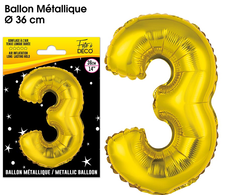 Ballons métalliques OR chiffre - Tous les chiffres : 3