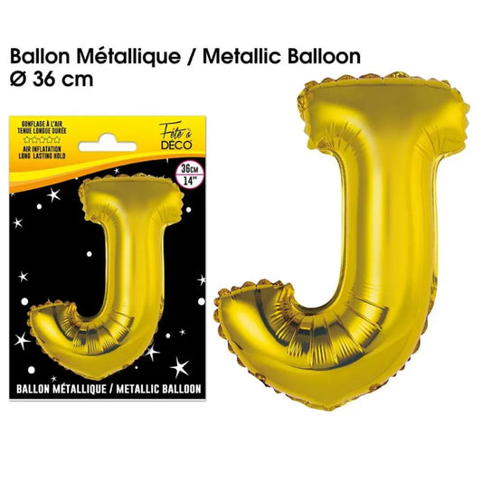Ballon Métallique OR Lettre - 36cm : J