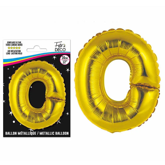 Ballons métalliques OR lettre - Toutes les lettres, le # et le & : O<br/>