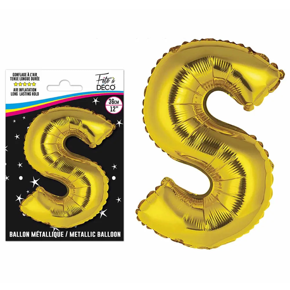 Ballons métalliques OR lettre - Toutes les lettres, le # et le & : S<br/>