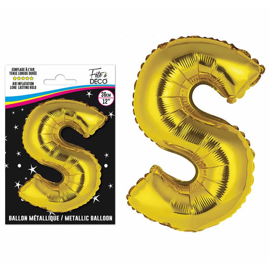 Ballons métalliques OR lettre - Toutes les lettres, le # et le & : S<br/>
