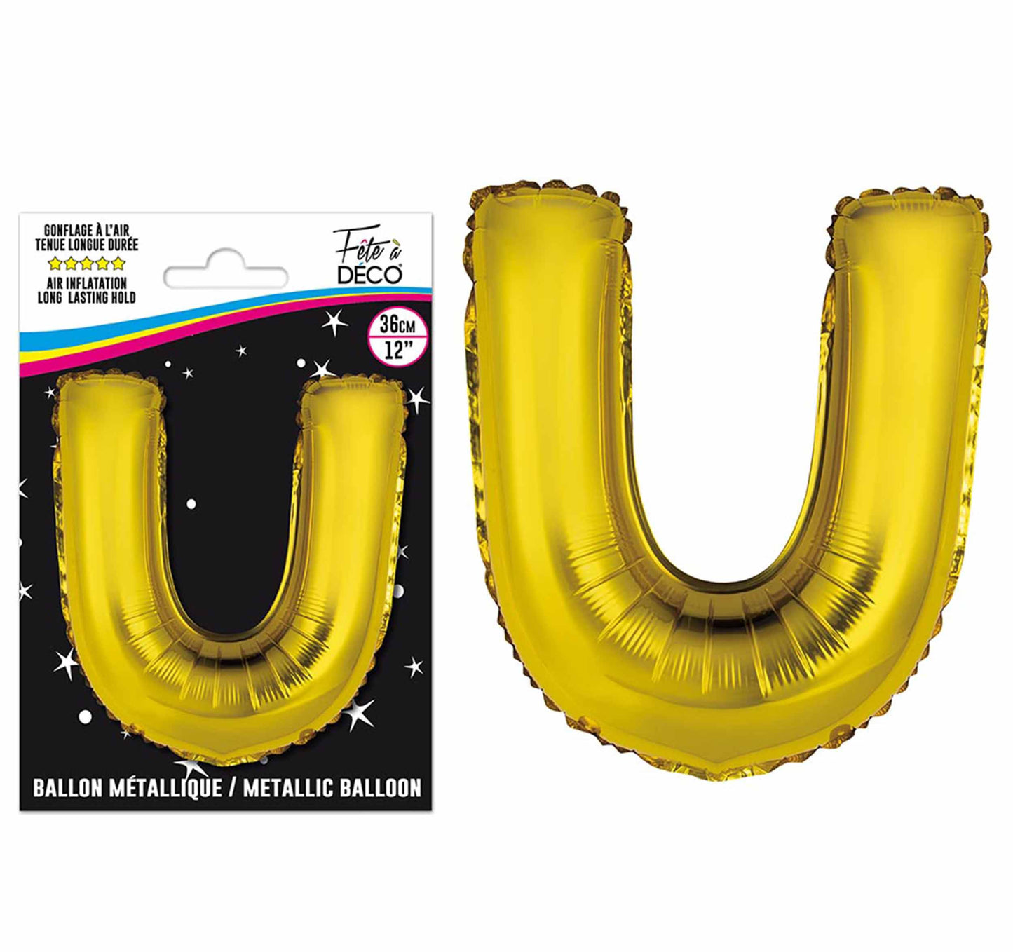 Ballons métalliques OR lettre - Toutes les lettres, le # et le & : U