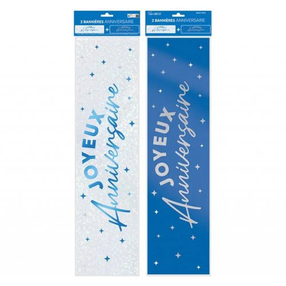 2 Bannières ''Joyeux Anniversaire'' Métallique - Bleu