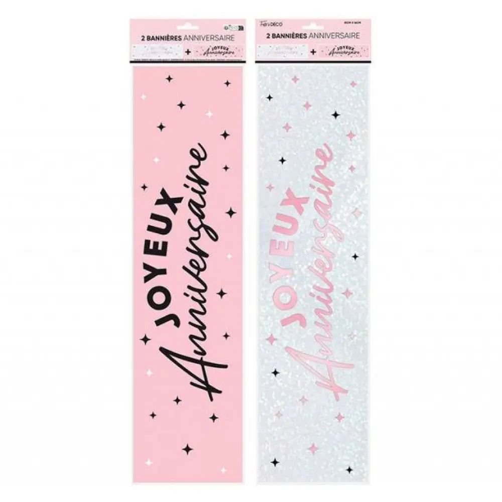 2 Bannières ''Joyeux Anniversaire'' Métallique - Rose