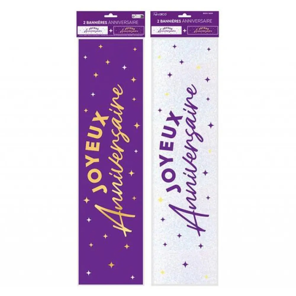 2 Bannières ''Joyeux Anniversaire'' Métallique - Violet