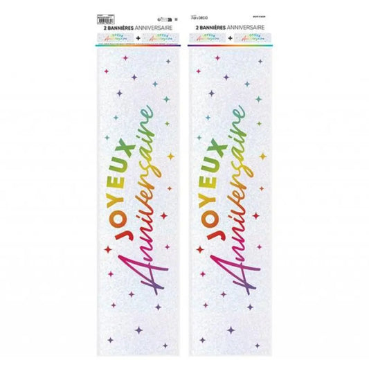 2 Bannières ''Joyeux Anniversaire'' Métallique - Multicolore