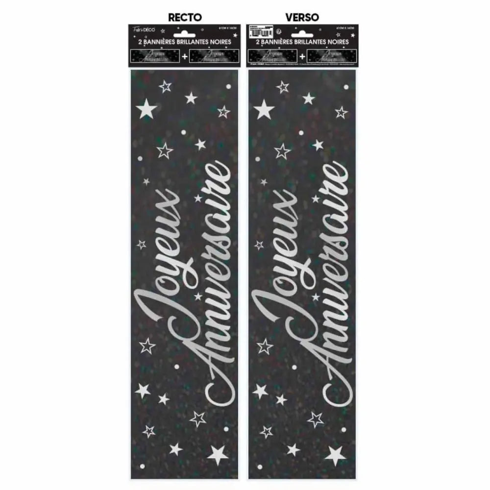 2 Bannières ''Joyeux Anniversaire'' Métallique - Noir