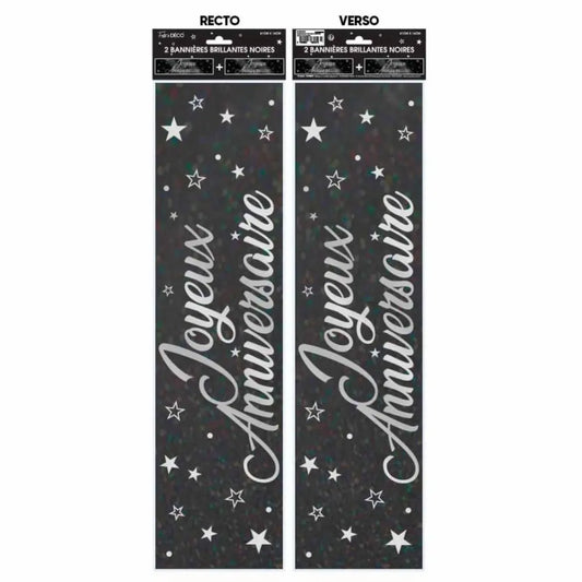 2 Bannières ''Joyeux Anniversaire'' Métallique - Noir
