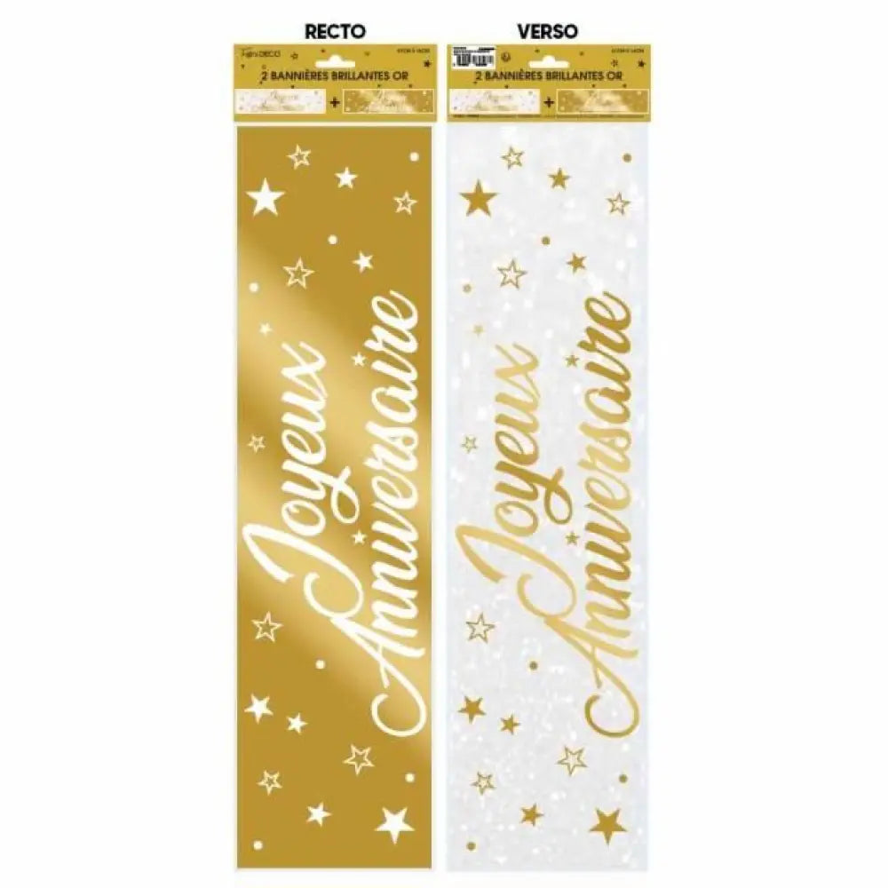 2 Bannières ''Joyeux Anniversaire'' Métallique - Or