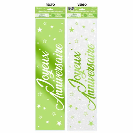 2 Bannières ''Joyeux Anniversaire'' Métallique - Verte