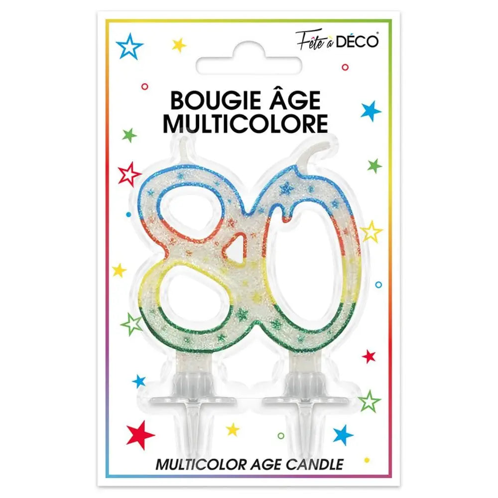 Bougie Chiffre ''80'' - Multicolore