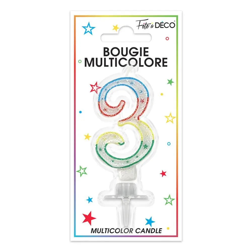Bougie Chiffre "3" - Multicolore