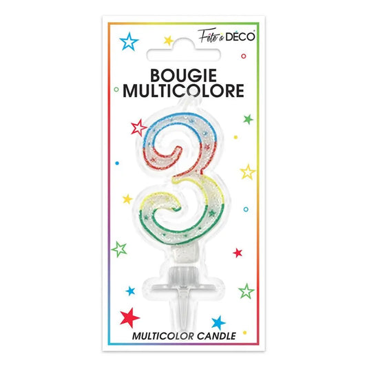 Bougie Chiffre "3" - Multicolore