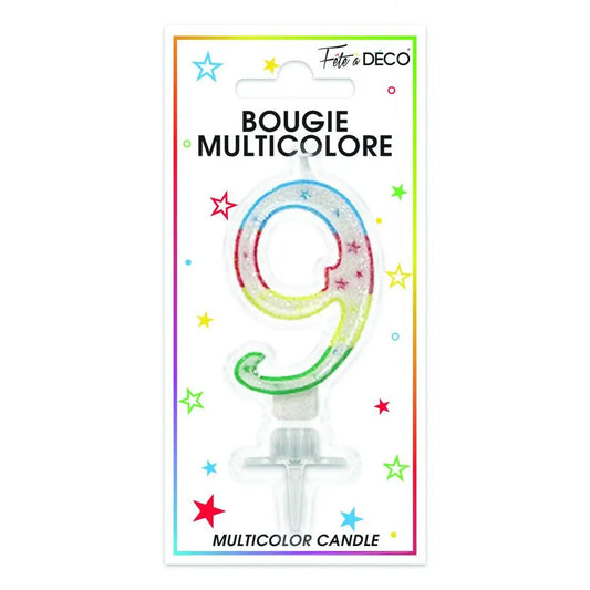 Bougie Chiffre "9" - Multicolore