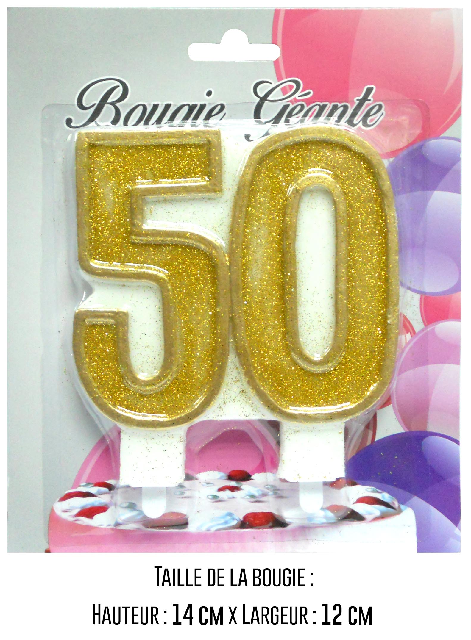 Bougie géante or 50 ans