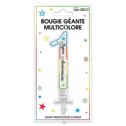 Bougie Pailletée Géante "1" - Multicolore