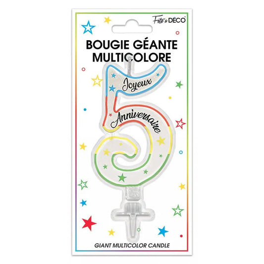 Bougie Pailletée Géante "5" - Multicolore