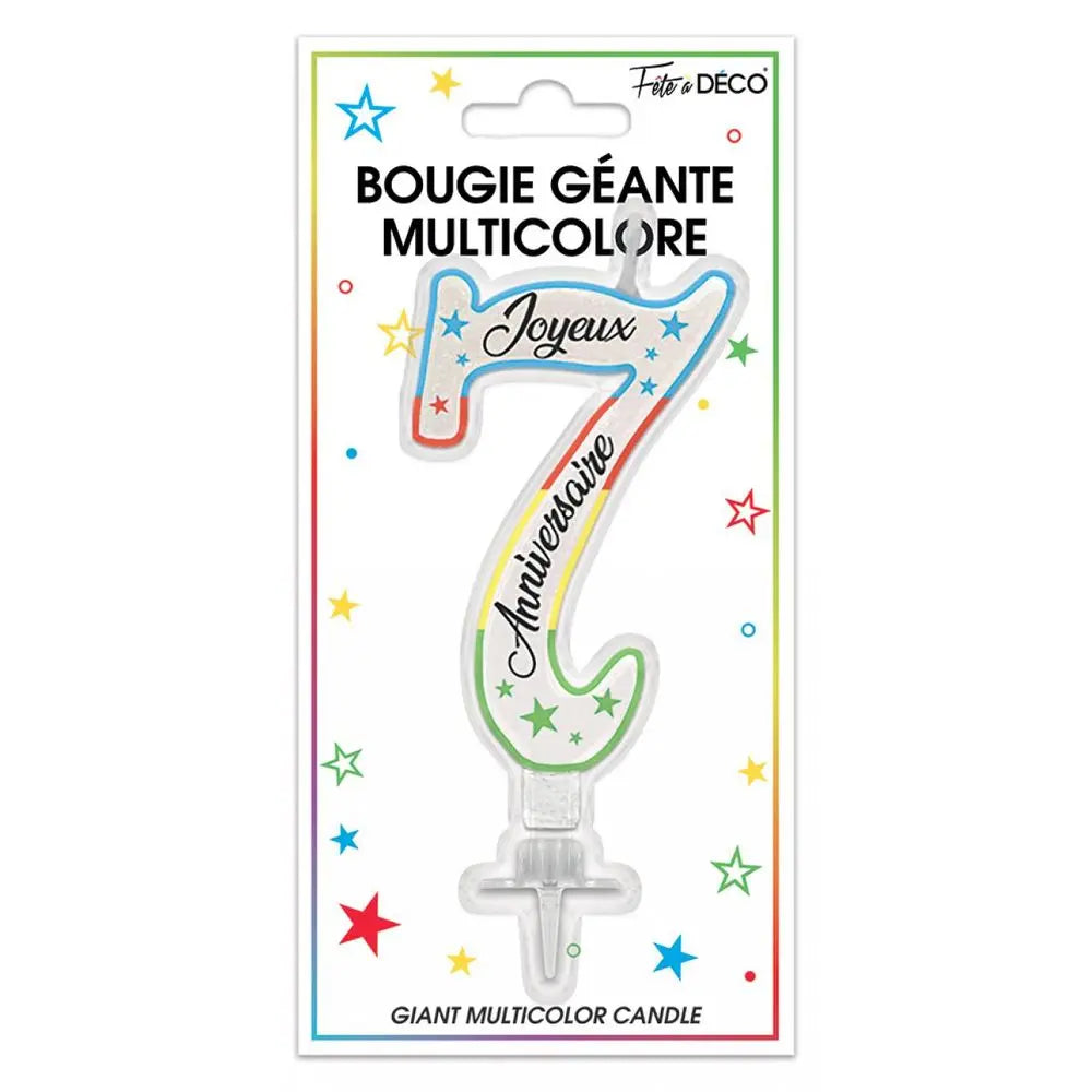 Bougie Pailletée Géante "7" - Multicolore