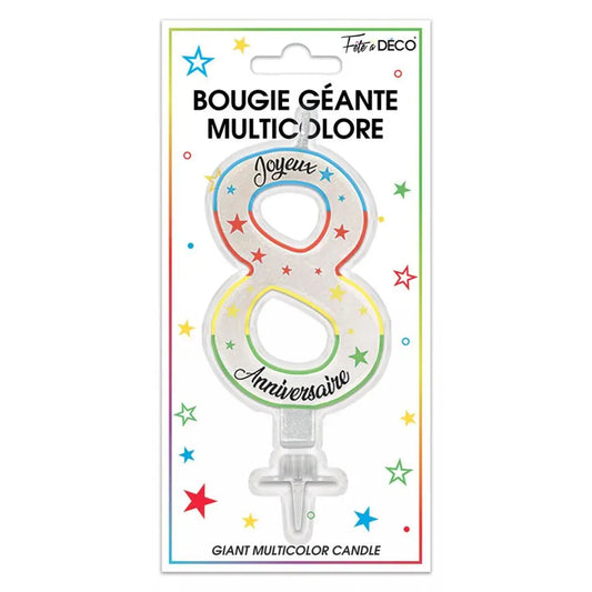 Bougie Pailletée Géante "8" - Multicolore
