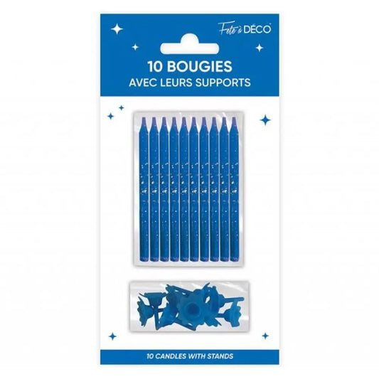 10 Bougies avec supports - Bleu