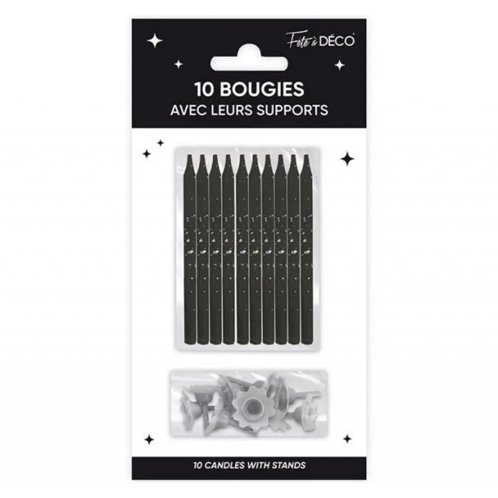 10 Bougies avec supports - Noir