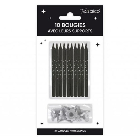 10 Bougies avec supports - Noir