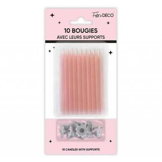 10 Bougies avec supports - Rose