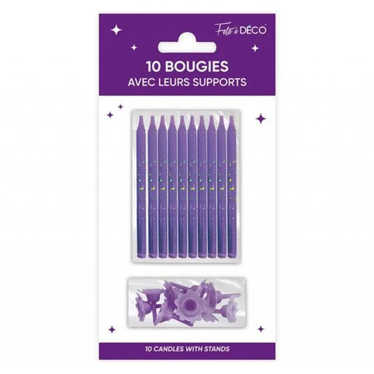 10 Bougies avec supports - Violet
