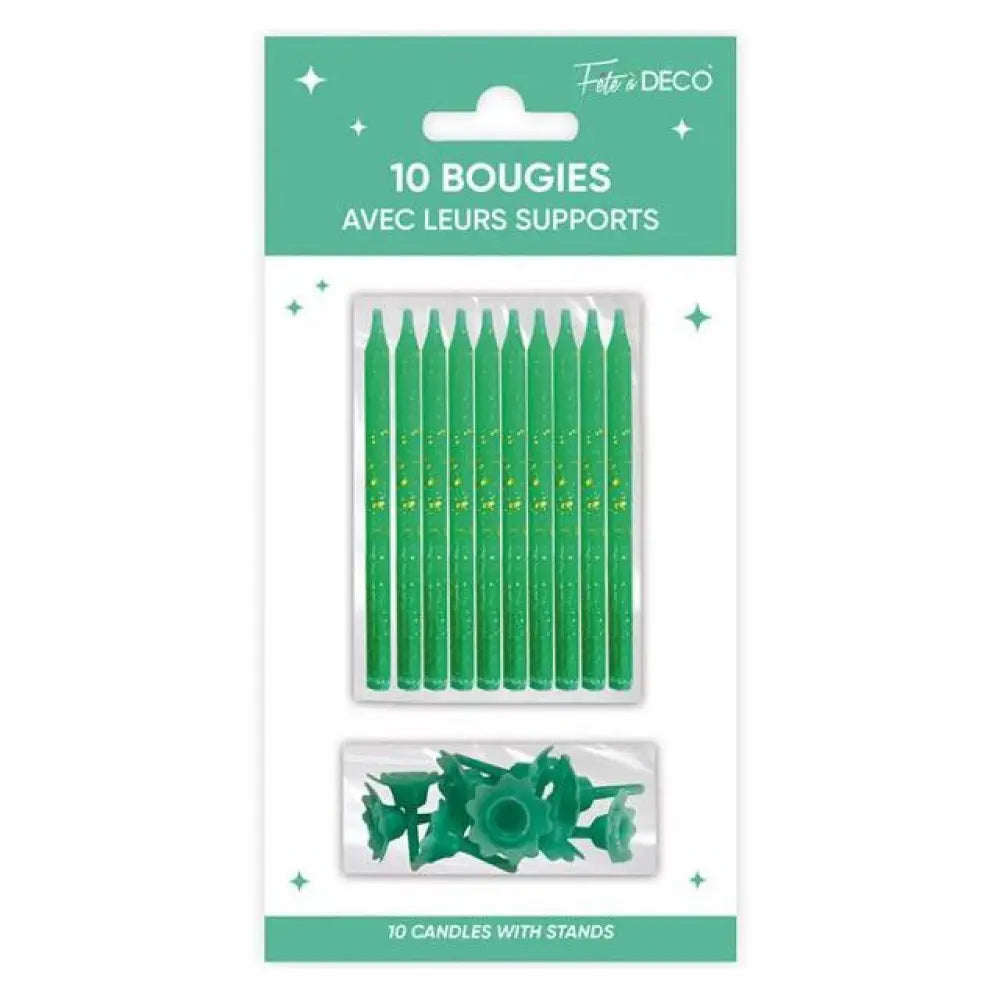10 Bougies avec supports - Vert