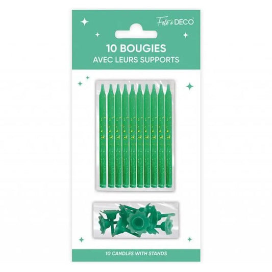 10 Bougies avec supports - Vert