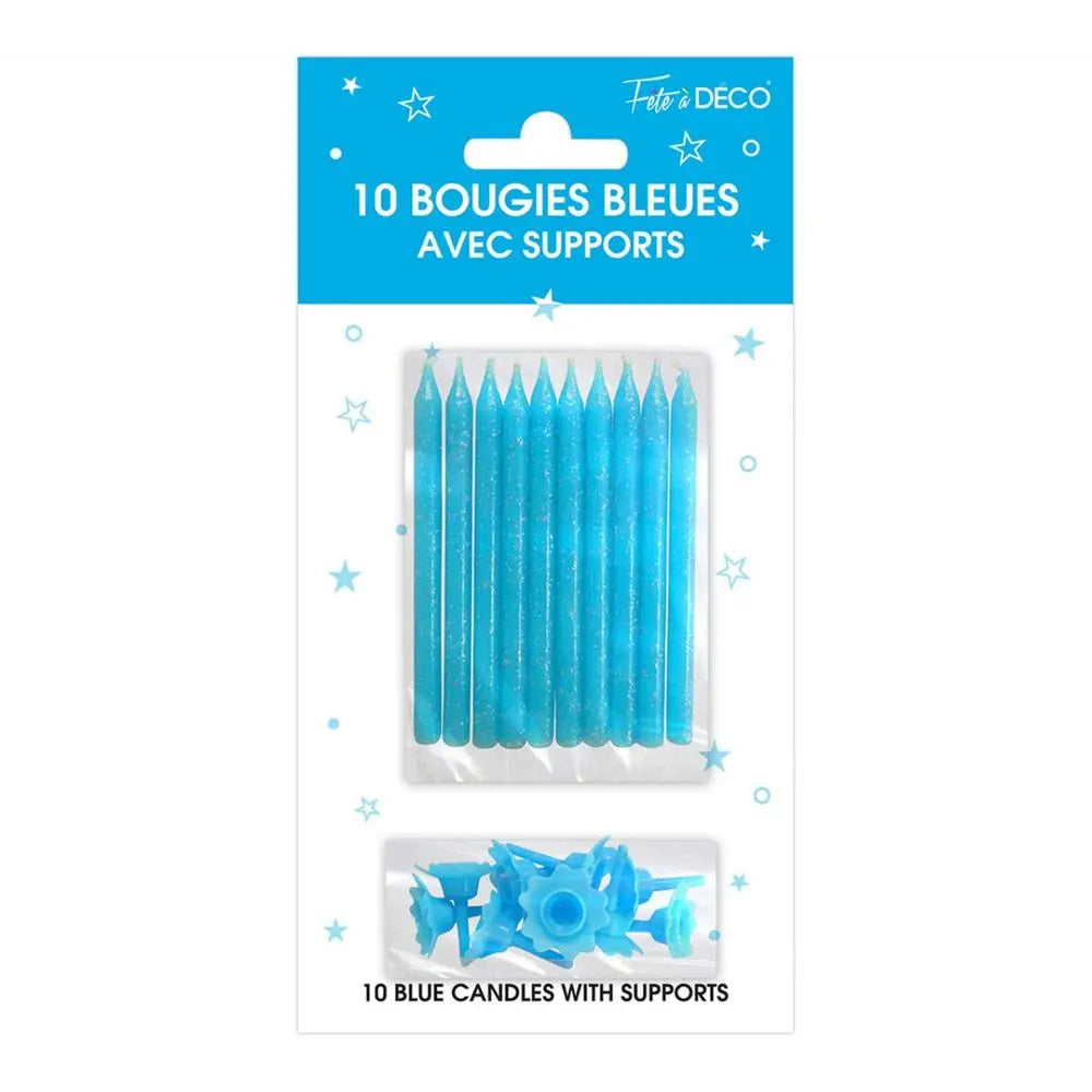 10 Bougies avec supports - Bleu