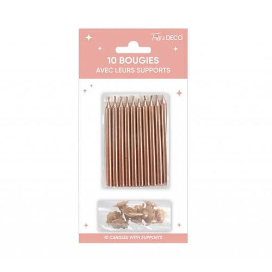 10 Bougies avec supports - Rose Gold