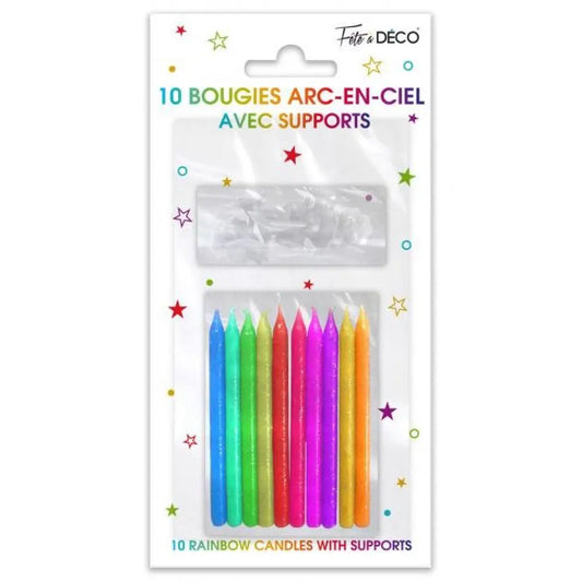 10 Bougies Pailletées avec supports - Multicolores