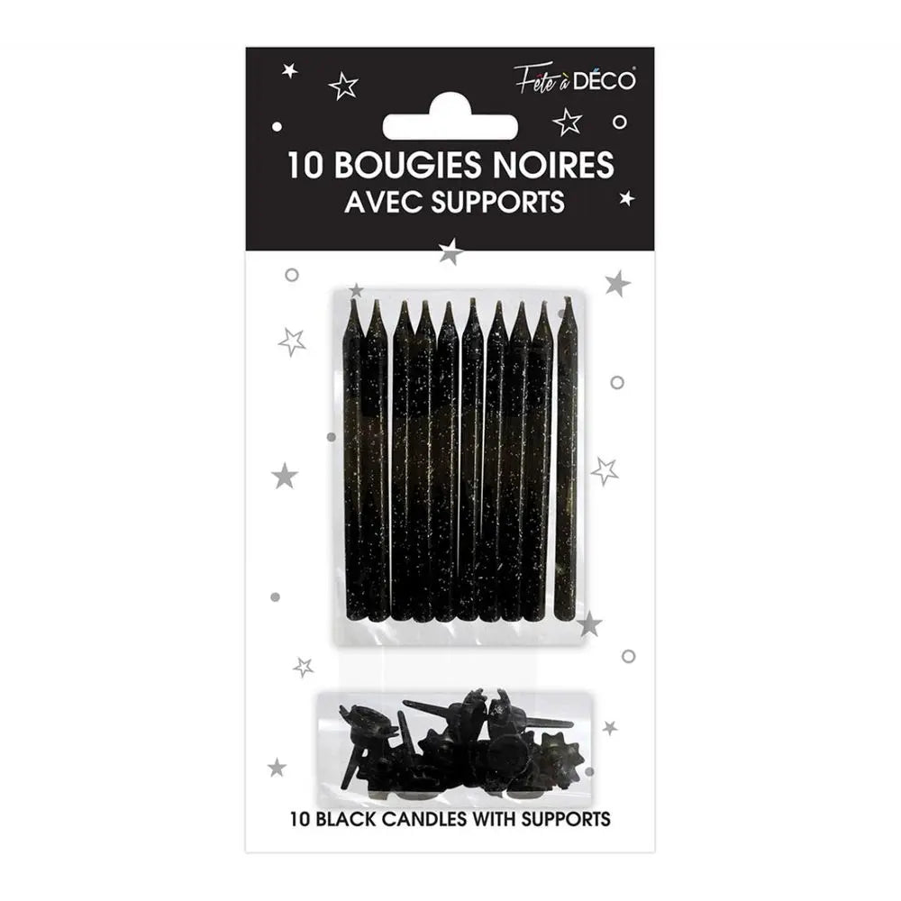 10 Bougies avec supports - Noir