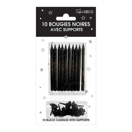 10 Bougies avec supports - Noir