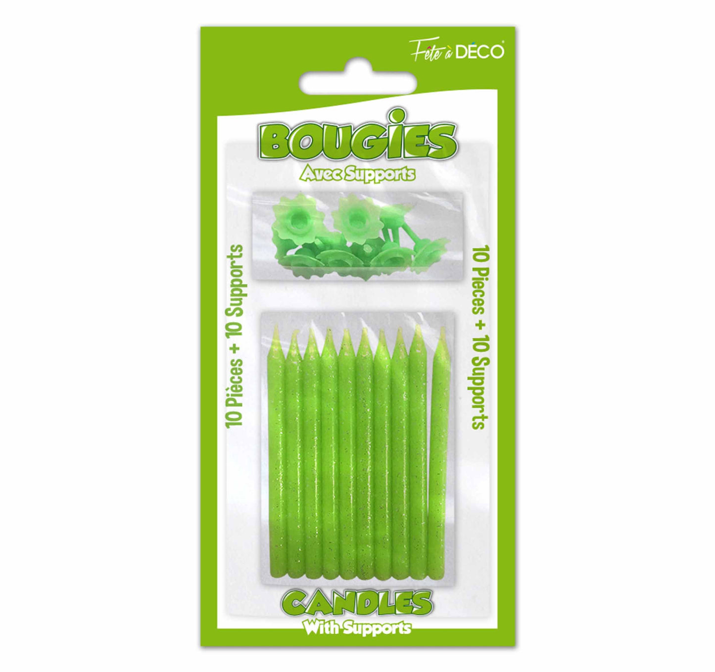 10 bougies pailletées avec supports Vert