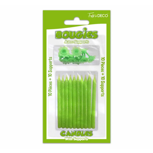 10 Bougies Pailletées avec supports - Vert