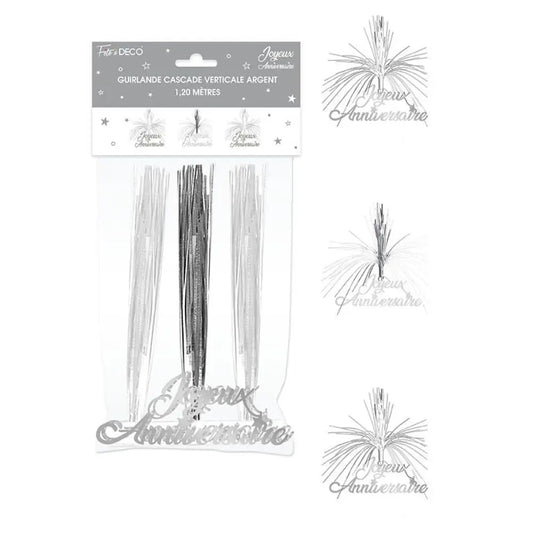 Guirlande Cascade ''Joyeux Anniversaire'' Hologramme - Argent