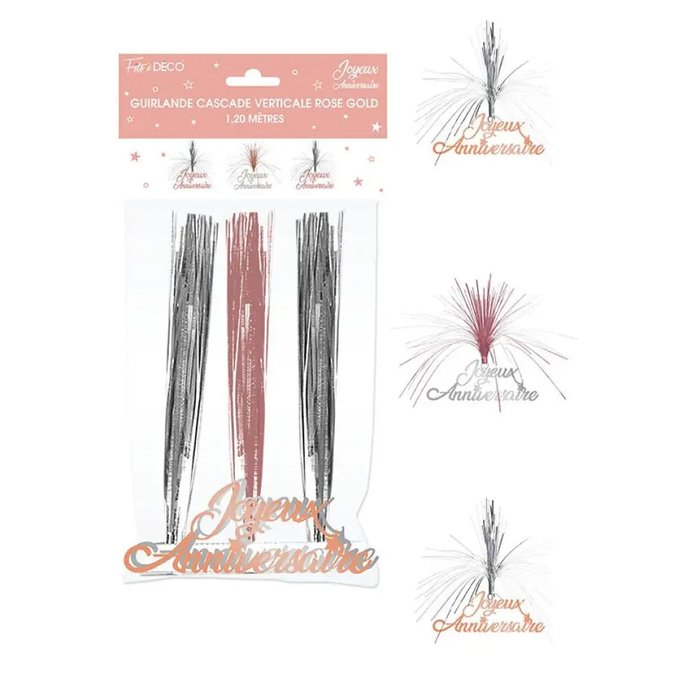 Guirlande Cascade ''Joyeux Anniversaire'' Hologramme -Rose Gold
