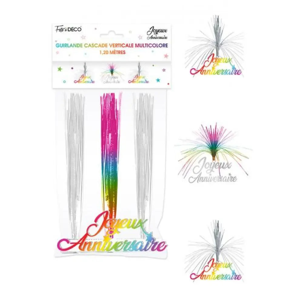 Guirlande Cascade "Joyeux Anniversaire" Hologramme - Multicolore